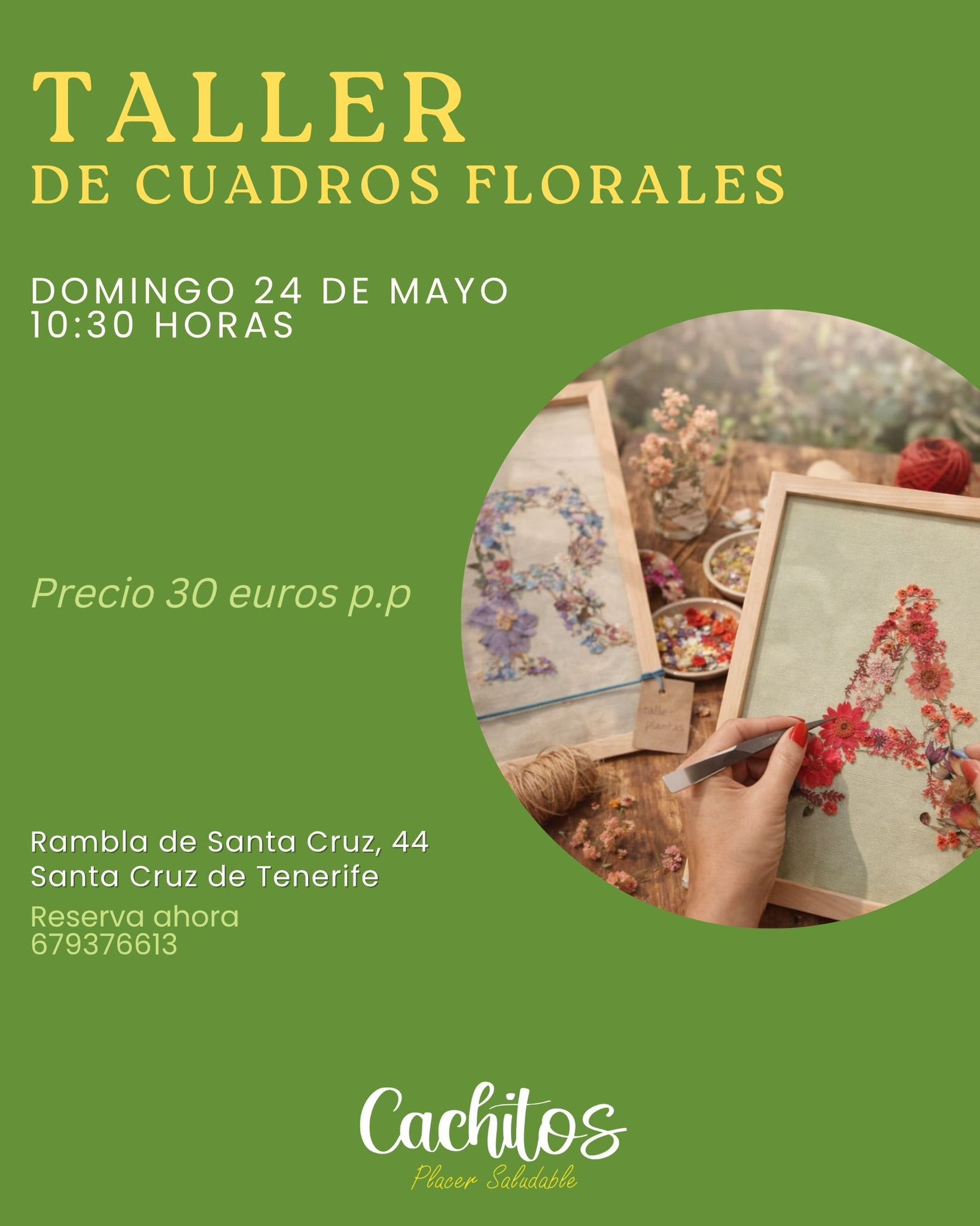 Cartel del taller de cuadros florales del 24 de mayo