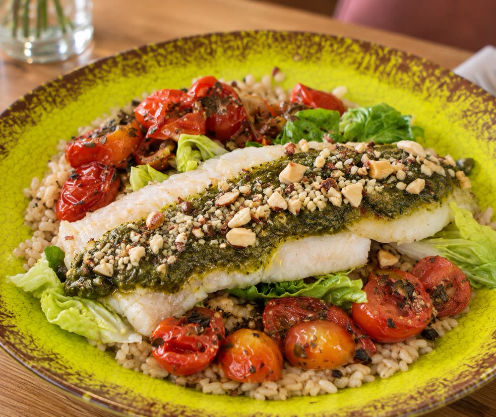 Hake with pesto