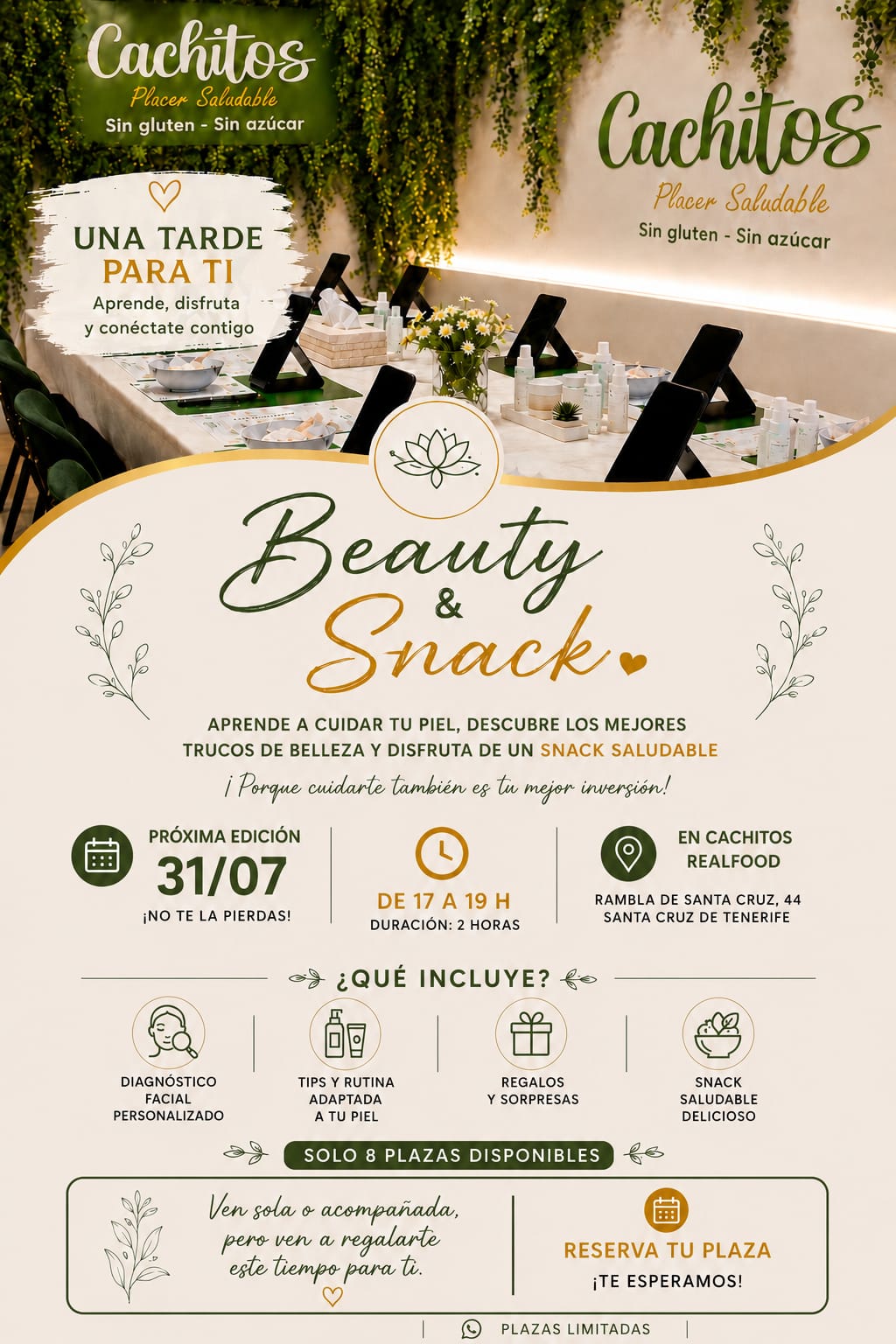 Cartel del Beauty & Snack, edición única del 31 de julio de 17 a 19 h en Cachitos