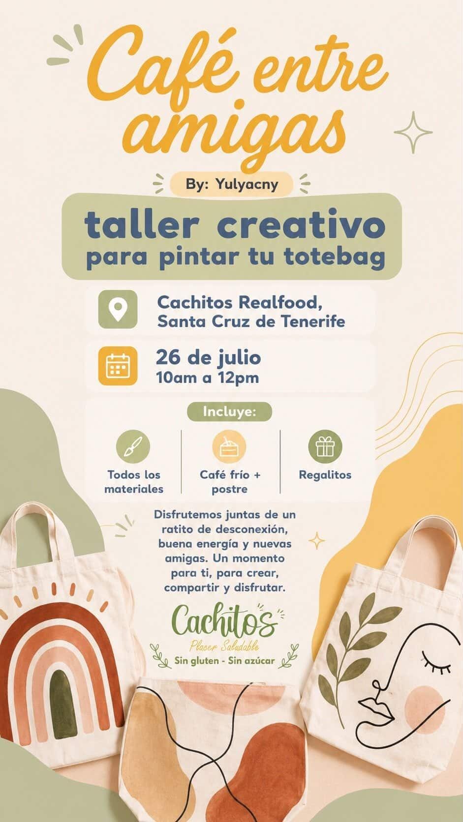 Cartel del Café entre amigas: taller creativo para pintar tu totebag, 26 de julio de 10 a 12 h