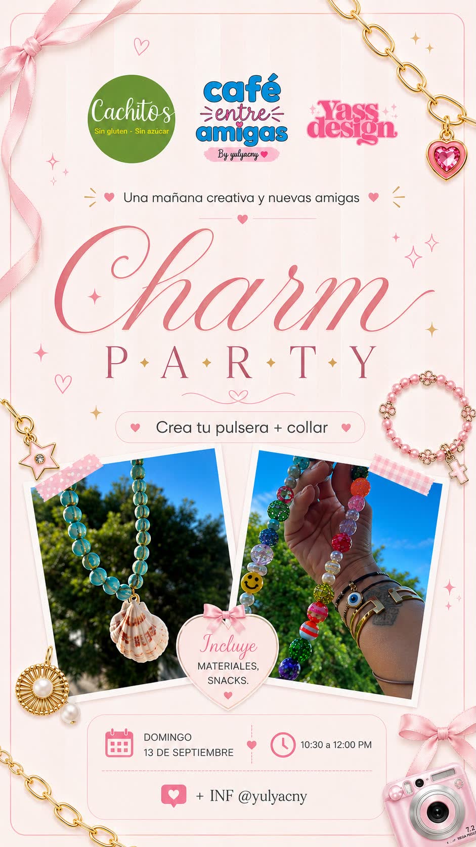 Charm Party poster, Sunday September 13, 10:30am–12pm at Cachitos