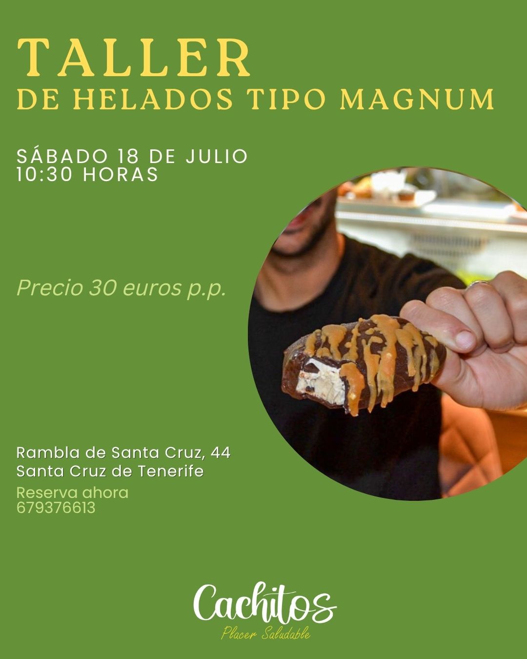 Cartel del taller de helados tipo Magnum del sábado 18 de julio